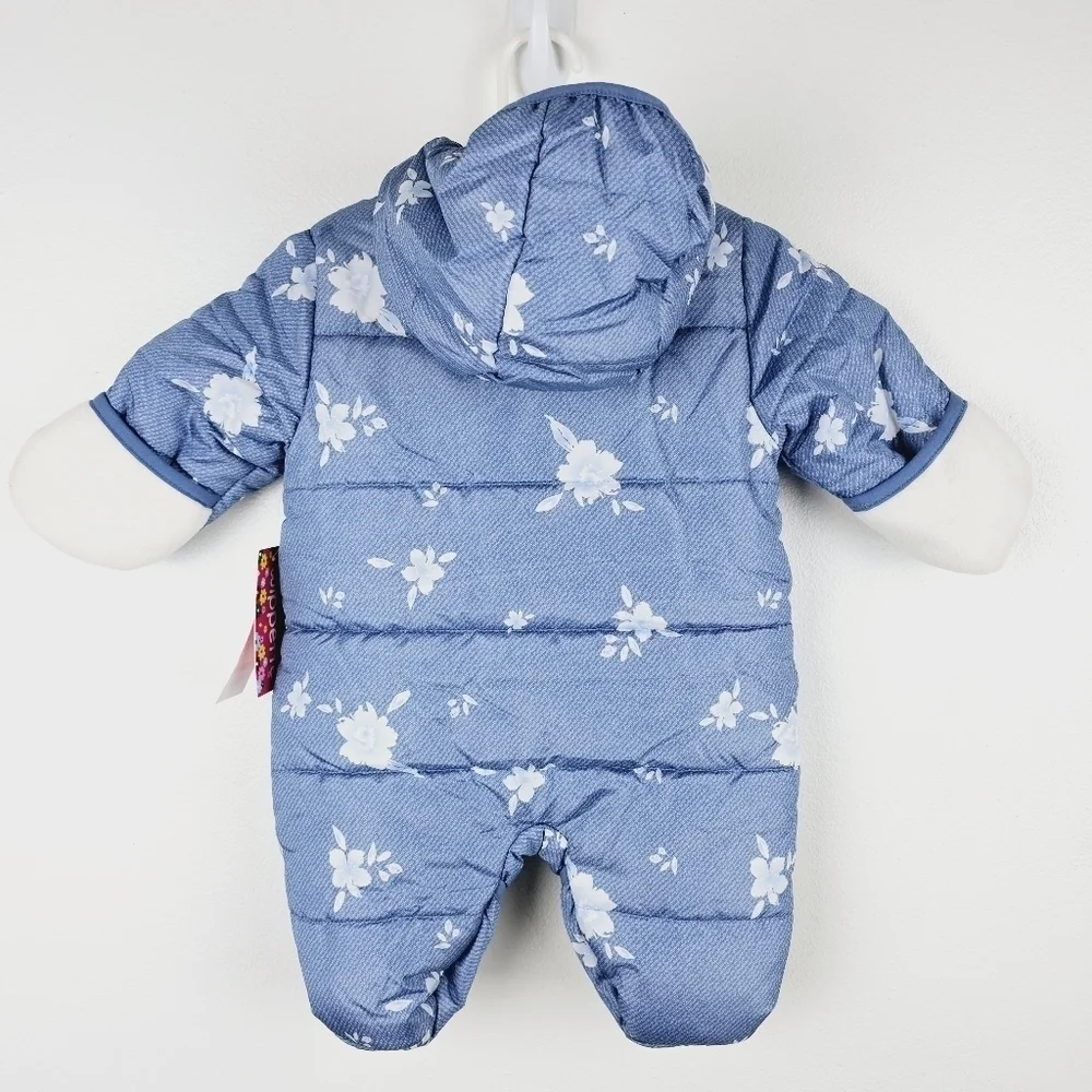 Wippette Blue Floral Fleece-Lined Snowsuit NWT, size 0/3 Months